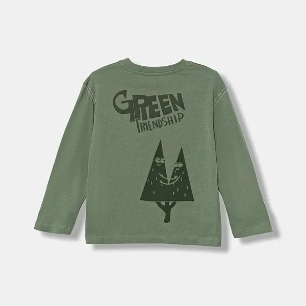 Dětské bavlněné tričko s dlouhým rukávem United Colors of Benetton zelená barva, 3I1XG10KR