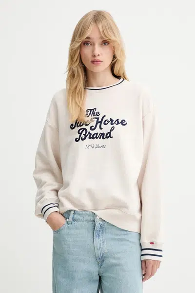 Bavlněná mikina Levi's dámská, béžová barva, s aplikací, 0002L