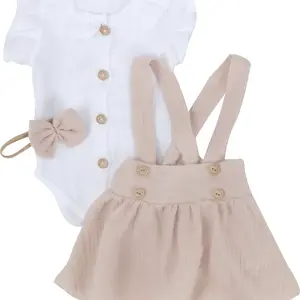 Z&Z Mušelínová suknička s láclem, bodýčko a čelenka, 3D sada , bílá/béžová