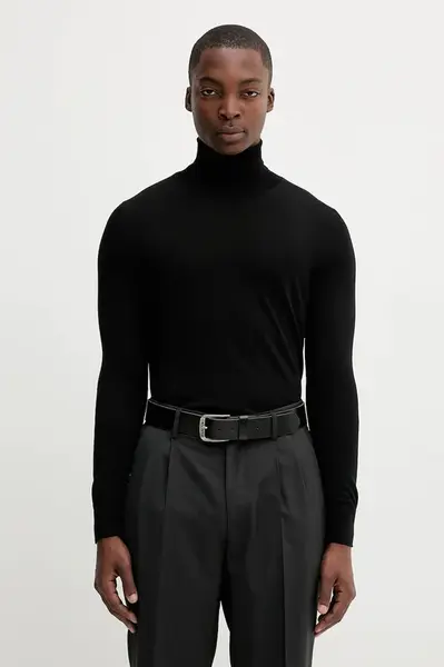 Vlněný svetr BARENA VENEZIA Knitwear Camio pánský, černá barva, s golfem, KNU5282.429