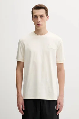 Bavlněné tričko EA7 Emporio Armani pánské, béžová barva, s aplikací, AF13741.7X000127