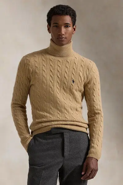 Vlněný svetr Polo Ralph Lauren pánský, béžová barva, s golfem, 710876836