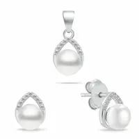 Brilio Silver Sofistikovaný stříbrný set šperků s perlami SET290W (náušnice, přívěsek)