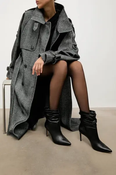 Kožené kotníkové boty Answear.LAB dámské, černá barva, na podpatku