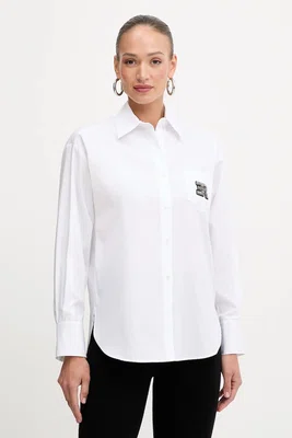 Bavlněná košile Ermanno Scervino dámská, bílá barva, relaxed, s klasickým límcem, 57TK014E31