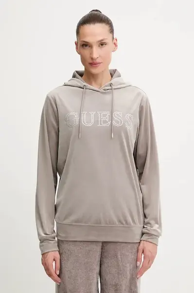 Mikina Guess COUTURE dámská, béžová barva, s kapucí, s aplikací, V4RQ25 K0232