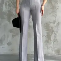 80272 Dewbery High Waist Slim Fit Wide Leg Pants-GREY