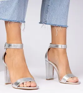 Gemre Silver block heel sandals with ankle strap Miledia