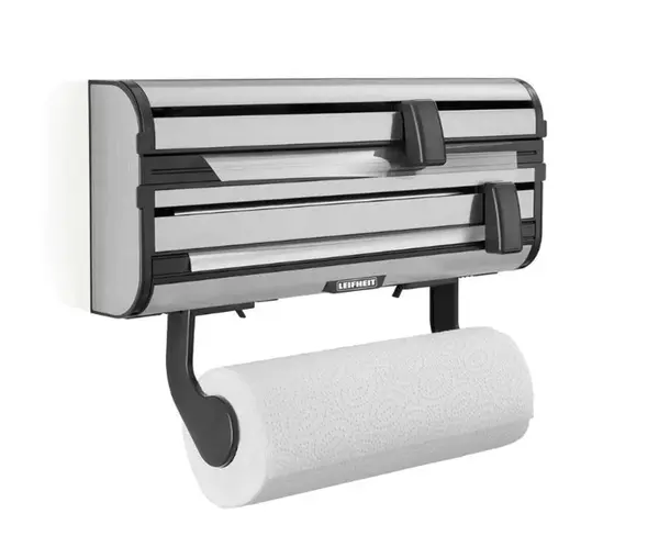 Leifheit Príslušenstvo - Nástenný držiak kuchynských rolí, s rezačkou, čierna/strieborná 25793