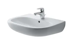 Duravit D-Code - Umyvadlo 55x43 cm, s přepadem, s otvorem pro baterii, bílá 23105500002