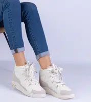 Gemre White women's sneakers with thick laces Gralina