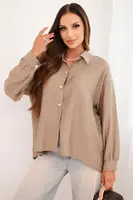 Kesi Włoski Dámska elegantná košeľa z viskózy s ozdobnými gombíkmi fango