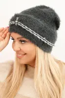 Kesi Dámska zimná čiapka nadýchaná s perličkami a ozdobným vzorom grafitová