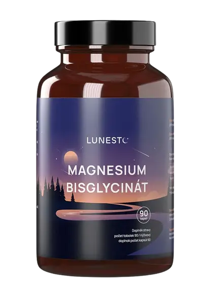 LUNESTO Magnesium Bisglycinát, 650 mg, Horčík 130 mg & Vitamín B6, 90 kapsúl