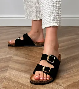Gemre Black sandals with buckles on cork sole Cloud