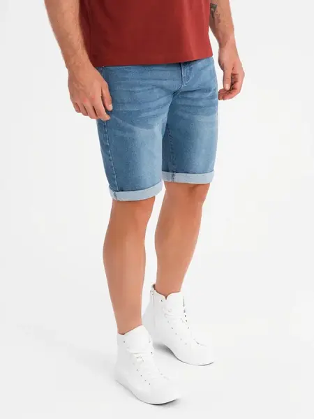 Ombre Men's denim shorts with rolled up leg - blue