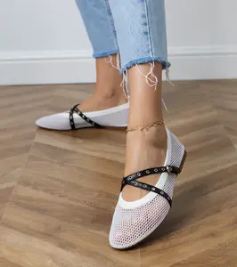 Gemre White mesh ballerinas with decorative buckle Zerid