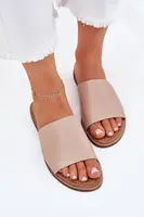 EVENTO Dámské Kožené Hladké Pantofle Béžové Cerise