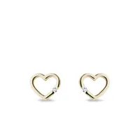 Zlaté náušnice srdíčka s diamanty KLENOTA