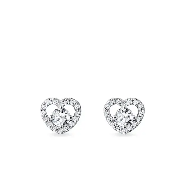 Diamantové náušnice srdce z bílého zlata KLENOTA