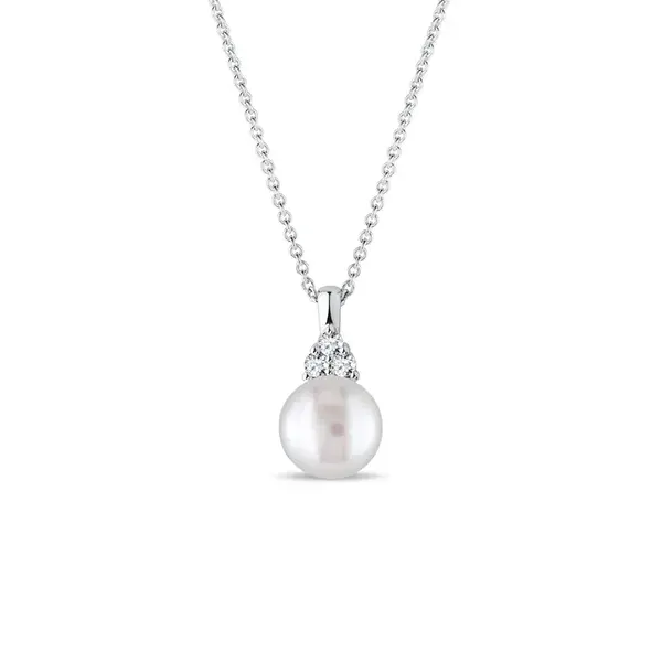 Náhrdelník se sladkovodní perlou a brilianty v bílém zlatě KLENOTA