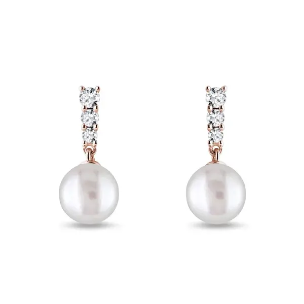 Náušnice z růžového zlata s perlou a brilianty KLENOTA