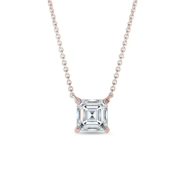 Náhrdelník z ružového zlata s lab grown diamantom asscher KLENOTA
