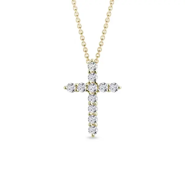 Diamantový prívesok krížik v žltom zlate KLENOTA