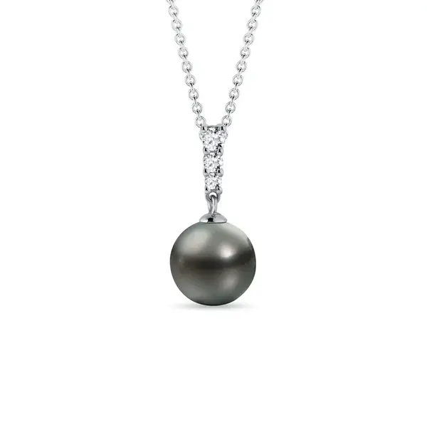 Přívěsek z bílého zlata s tahitskou perlou a 3 brilianty KLENOTA
