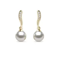 Náušnice s diamanty a perlami Akoya ve žlutém zlatě KLENOTA