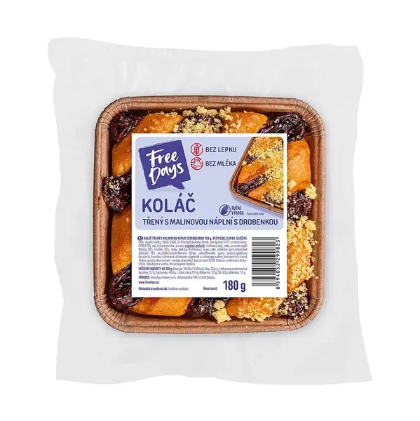 FREE DAYS Bezlepkový koláč třený s malinovou náplní a drobenkou 180 g