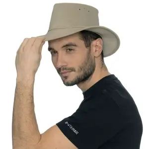 Bushman Pánský kožený klobouk ASHEN, béžový S