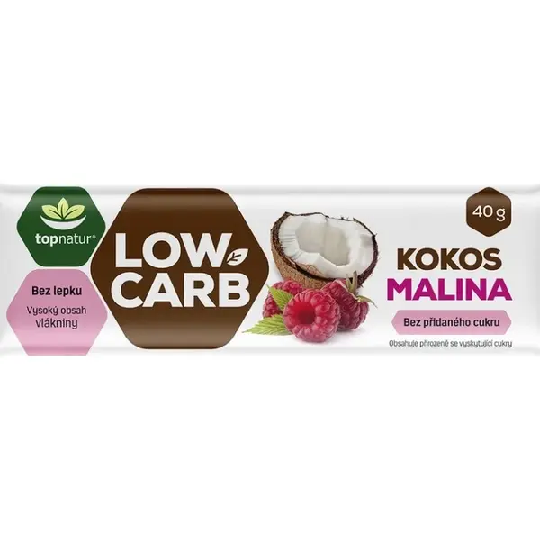 TOPNATUR Tyčinka Low carb kokos malina 40 g