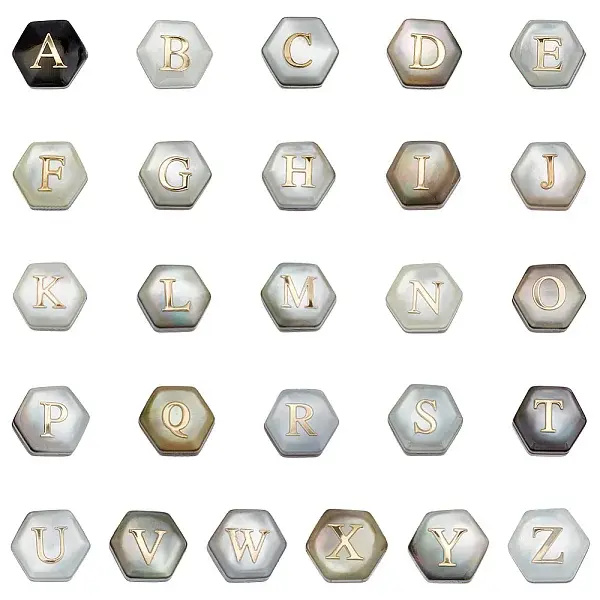 26Pcs 26 Styles Natural Black Shell Hexagon Beads