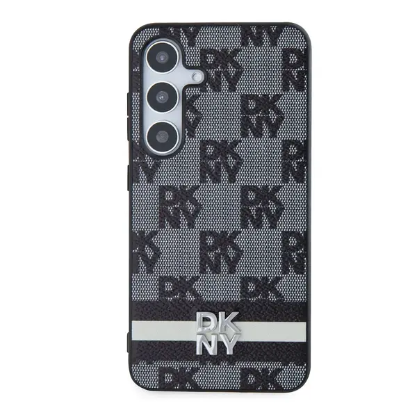 Zadní kryt DKNY PU Leather Checkered Pattern and Stripe pro Samsung Galaxy S24+, černá