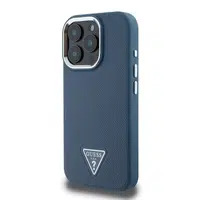 Zadní kryt Guess PU Grained Triangle Logo pro Apple iPhone 16 Pro Max, modrá