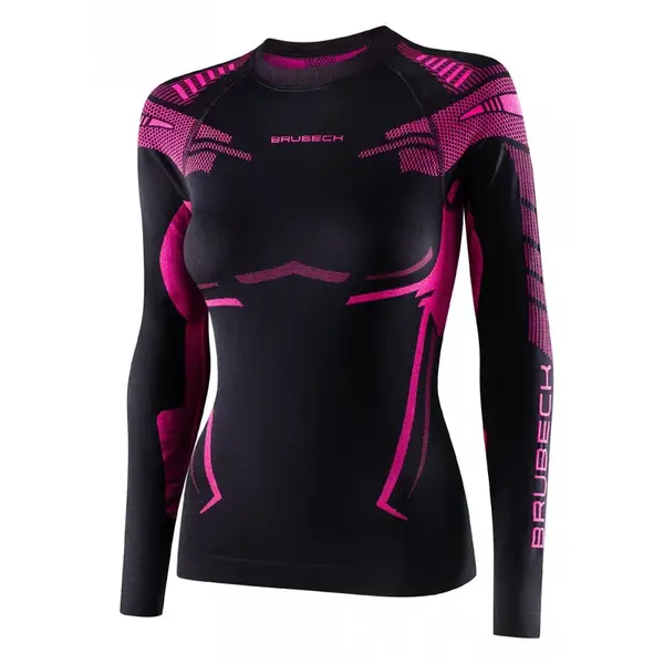 Dámské funkční triko Brubeck Dry s dlouhým rukávem Black/Fuchsia XL