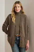 Kardigan s příměsí vlny Lauren Ralph Lauren hnědá barva, 200979672