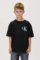 Dětské bavlněné tričko Calvin Klein Jeans černá barva, s potiskem, IB0IB02584