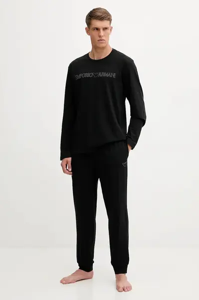 Pyžamo Emporio Armani Underwear pánské, černá barva, s potiskem, EM000616 AF14978