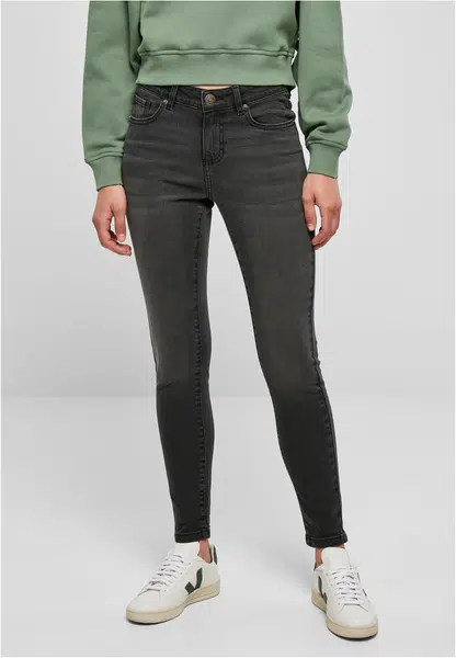 Women's Skinny Jeans with Medium Waist - Black