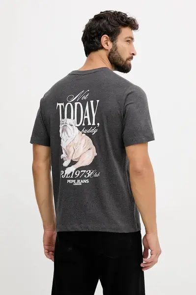 Bavlněné tričko Pepe Jeans pánské, šedá barva, s potiskem, PM5010090