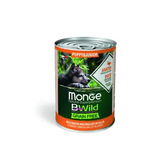 Monge BWild Grain Free Puppy & Junior konzerva pro psy - kachní s dýní a cuketou 400 g