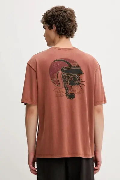 Bavlněné tričko Von Dutch pánské, hnědá barva, s potiskem, VD.1.H.TR.FLASH