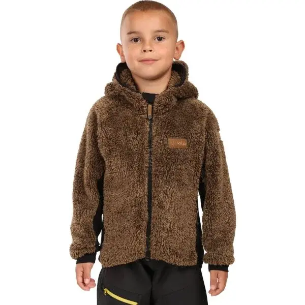 KILPI NORKA Chlapecká chlupatá fleecová mikina s kapucí, hnědá, velikost