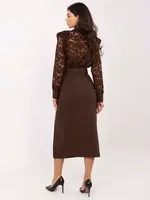 Hnědá midi sukně s rozparkem