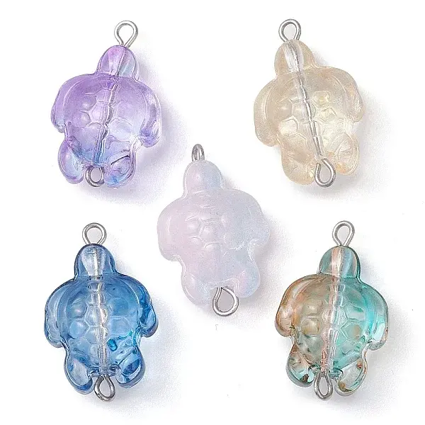 Transparent Glass Turtle Connector Charms
