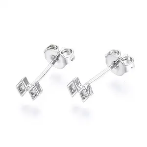 Brass Micro Pave Clear Cubic Zirconia Stud Earrings