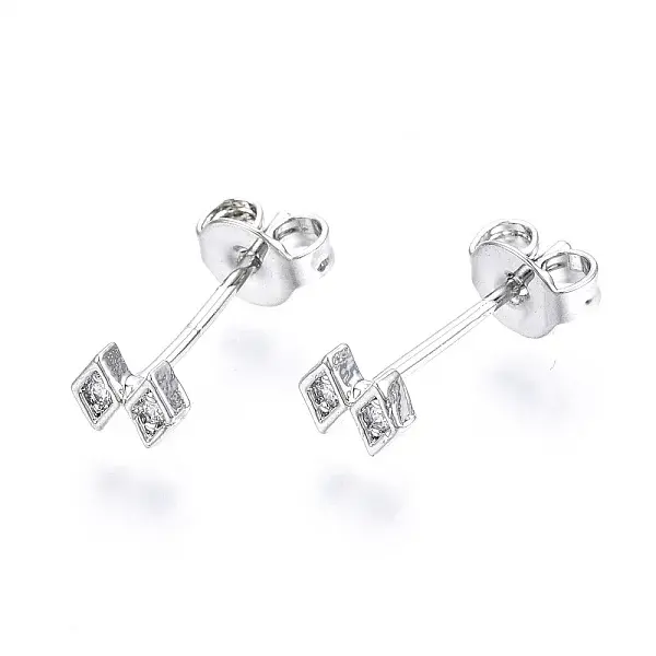 Brass Micro Pave Clear Cubic Zirconia Stud Earrings