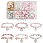 DIY Alloy Enamel Cat Charms & Glass Beads Bracelets Making Kits